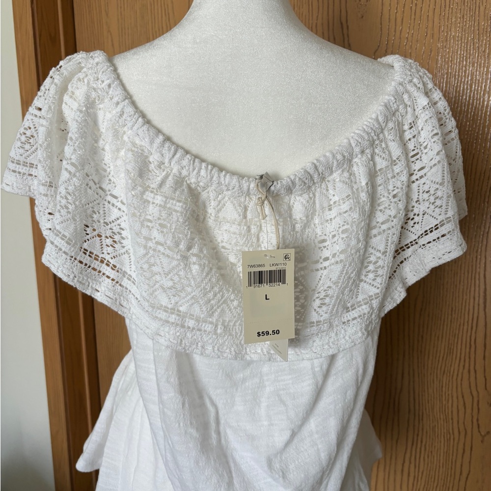 Lucky Brand White Ruffled Bib Collar Blouse - Picture 2 of 10
